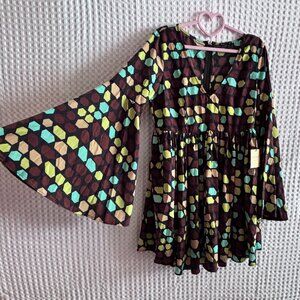 Unique Vintage Smak Parlour geo print bell sleeve dress NWT Size L (10-12)